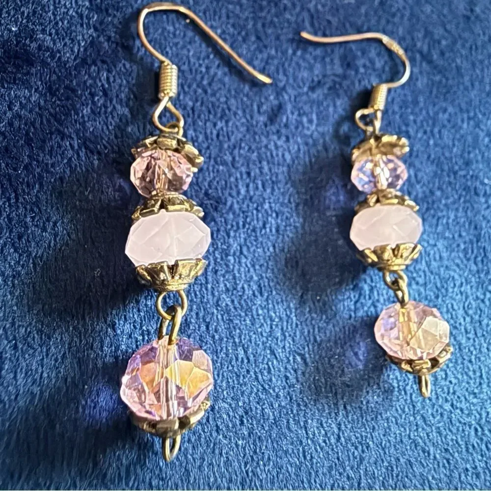 VINTAGE-INSPIRED DANGLE EARRINGS – STERLING HOOKS & PINK FACETED BEADS